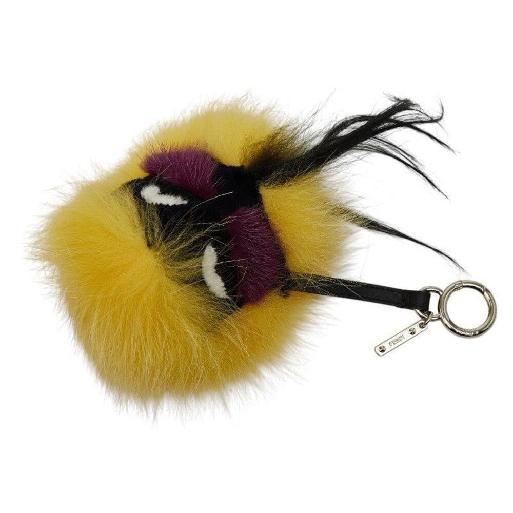 Fendi Monster Bag Charm Key Holder Fur Leather Yellow